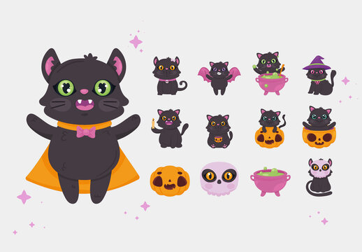 Halloween Cat Illustration Set