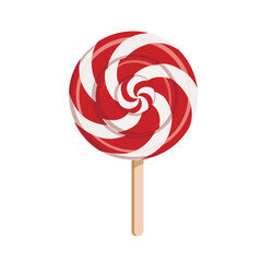 Red and white Christmas candy cane in a spiral shape placed on a plain white background
