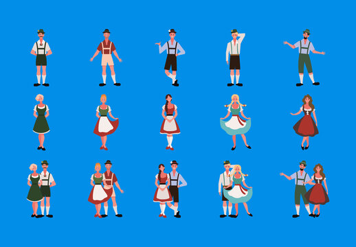 Colorful German Culture People Characters Illustrations Set