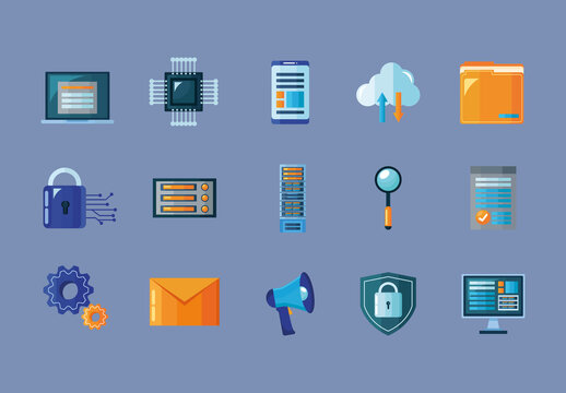 Colorful Data Privacy Security Cloud Technology Illustrations Set