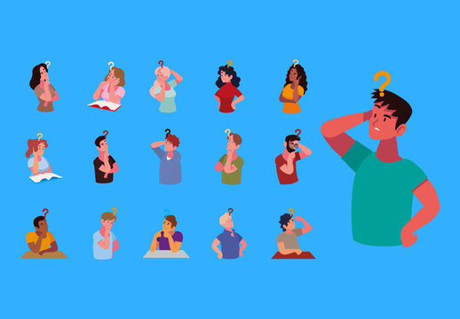 Colorful Thinking Confused People Illustrations Set