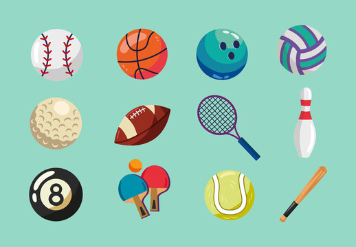 Colorful Sports Equipment Illustrations Set