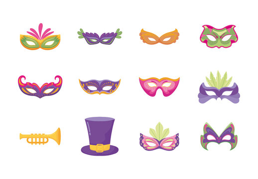 Mardi Gras Carnival Mask Illustration Set
