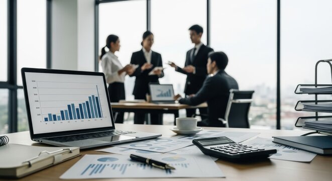 Business People Meeting and Discussing Financial Data Charts