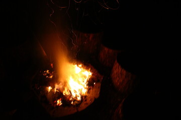 fire burning in the fireplace