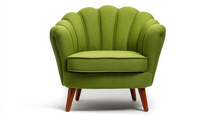 Green Armchair with Retro Style Wooden Legs in Minimalist Setting
