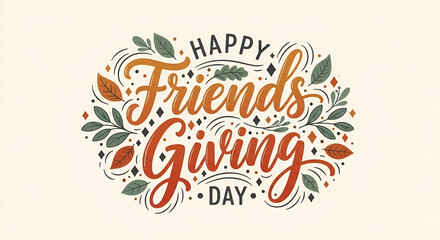 Happy Friendsgiving Day lettering with autumn leaves