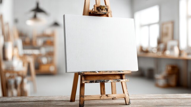 Blank canvas on easel in art studio
