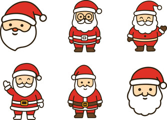Cute Santa Claus Characters Set Christmas Vector Icons.