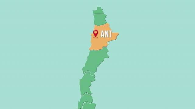 Mapa de Chile con divisi&oacute;n pol&iacute;tica resaltando la regi&oacute;n Antofagasta