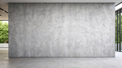Modern minimalist empty room featuring large gray concrete wall with natural lighting from side windows clean architecture