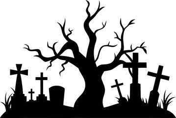 Creepy Cemetery with Cracked and Crooked Tombstones