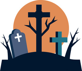 Spooky Halloween Graveyard with Tilted Tombstones