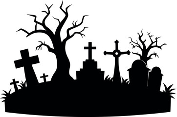 Graveyard Landscape with Old Tombstones and Barren Trees