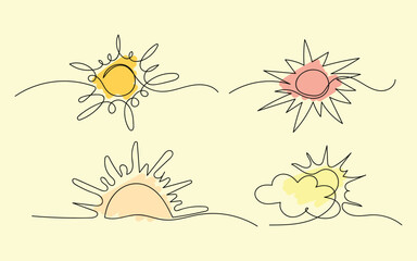 Minimal sun and flower art, Abstract sunny floral sketch, Simple nature line design