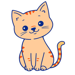 Cartoon illustration of a cute orange tabby cat sitting with a happy expression and stripes on its body