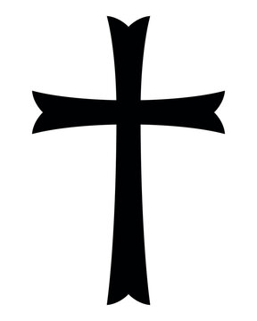 Christian cross, black and white silhouette illustration of religious Latin cross shape, isolated