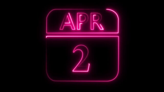 Neon pink glowing calendar icon showing April 2nd on a black background date second