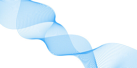 Abstract modern background with blue wavy lines and particles. Abstract blue flowing wave lines on white background. Digital art illustration for design and print. Dynamic wave pattern concept.