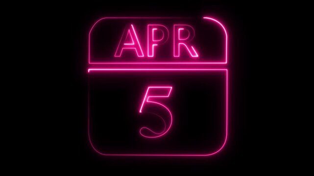 Neon pink glowing calendar icon showing April 5th on a black background date fifth