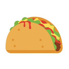 Flat Design Mexican Taco Vector Illustration with Red Sauce Drizzle