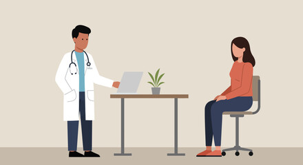 Doctor consulting patient about medical concerns, offering diagnosis and providing healthcare advice