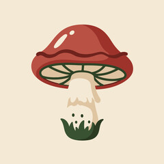 Obraz premium Whimsical Red Cap Mushroom Vector Illustration in Flat Design Style