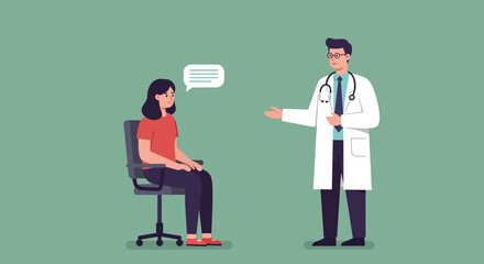 Doctor-patient conversation in medical clinic, discussing health and treatment options