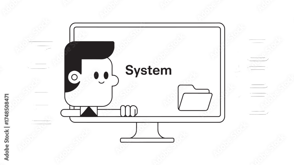 Wall mural cartoon character using a computer flat vector illustration for system management and software devel