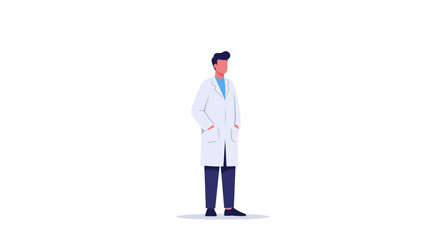 Illustration of a medical professional in a lab coat standing with hands in pockets on a white background