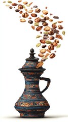 Fototapeta premium Traditional middle eastern coffee pot with flying spices