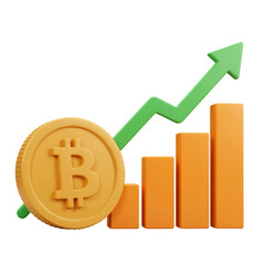 Bitcoin coin with rising bar graph isolated on a transparent background 1