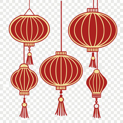 Traditional red chinese lanterns with tassels hanging