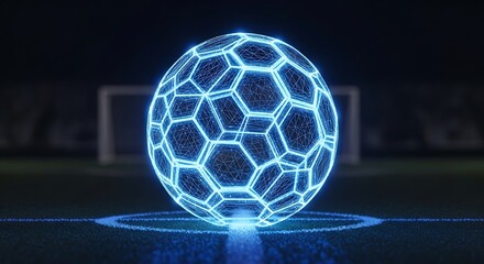 Futuristic neon soccer ball design for cutting-edge sports tech, innovative training programs and digital sports marketing campaigns
