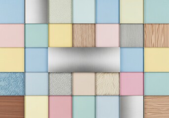 Illustration of collection of colorful textured paper and metal samples for design