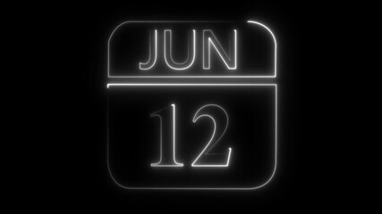 Neon calendar icon showing June 12th date on black background twelfth