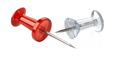 Red Push Pins Isolated on White Background – Realistic  Office Thumbtacks for Bulletin Board, School and Business Stationery, and Planning Concept