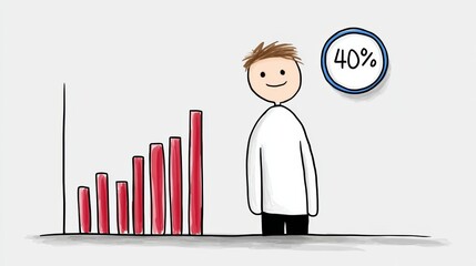 A man stands in front of a graph with a red line that is at 40%. The man is smiling and he is proud of the progress he has made