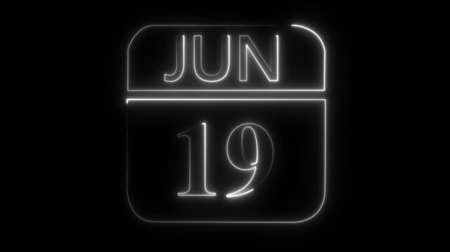 Neon calendar icon displaying June 19th date with white outline on black background number