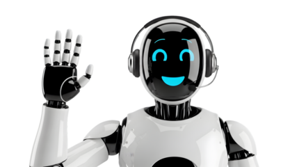 Friendly Robot Waving Hello with Headset android artificial intelligence