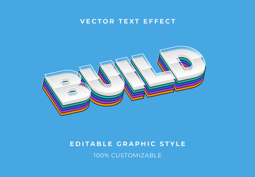 Multicolor Layered Isometric 3D Text Effect Slanted Stacked Font