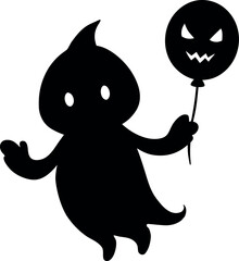 Halloween Cute Playful Ghost Holding a Pumpkin Balloon