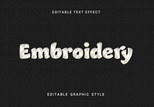 White And Gray Stitch Embroidery Text Effect Thread Fabric Font