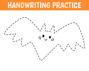 Obraz premium Cute bat. Worksheet for practicing fine kids motor skills. Handwriting practice. Educational game for kids. Vector cartoon illustration.