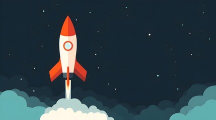 Illustration of a rocket in space concept. Flat illustration of a rocket in space with clouds, stars and planets