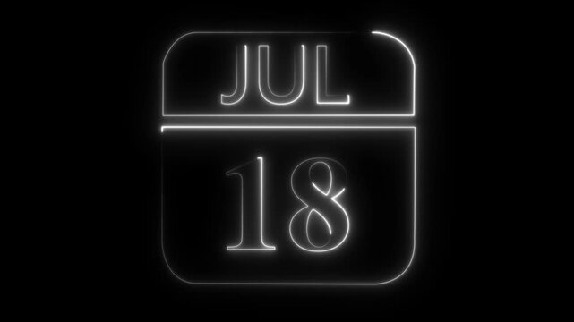 White neon outline of a calendar page showing July 18 on a black background date eighteenth