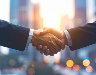 Business Handshake Symbolizing Partnership and Corporate Agreement in City Setting