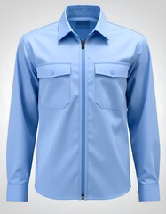 Light blue, long-sleeved, button-down shirt with zipper, front pockets