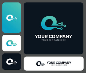 Modern technology company logo design with letter Q and circuit elements for innovative brand identity and digital business success, vibrant blue gradient