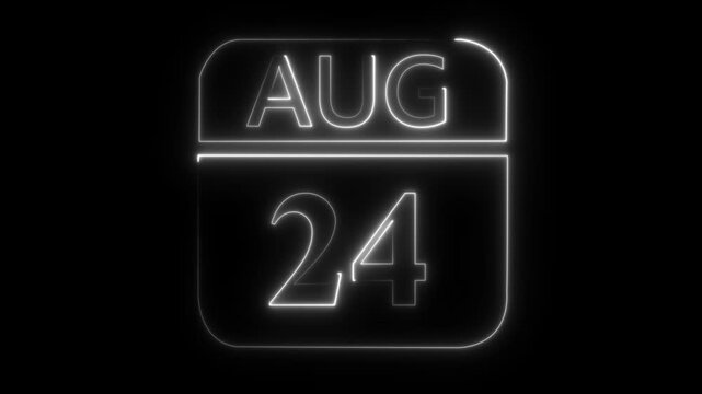 August 24th Neon Calendar Icon on Black Background twenty-four date